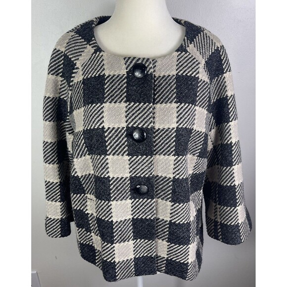 Talbots Wool Blend Blazer Italian Fabric 14P Gingham Plaid Cropped Careerwear - Picture 11 of 13